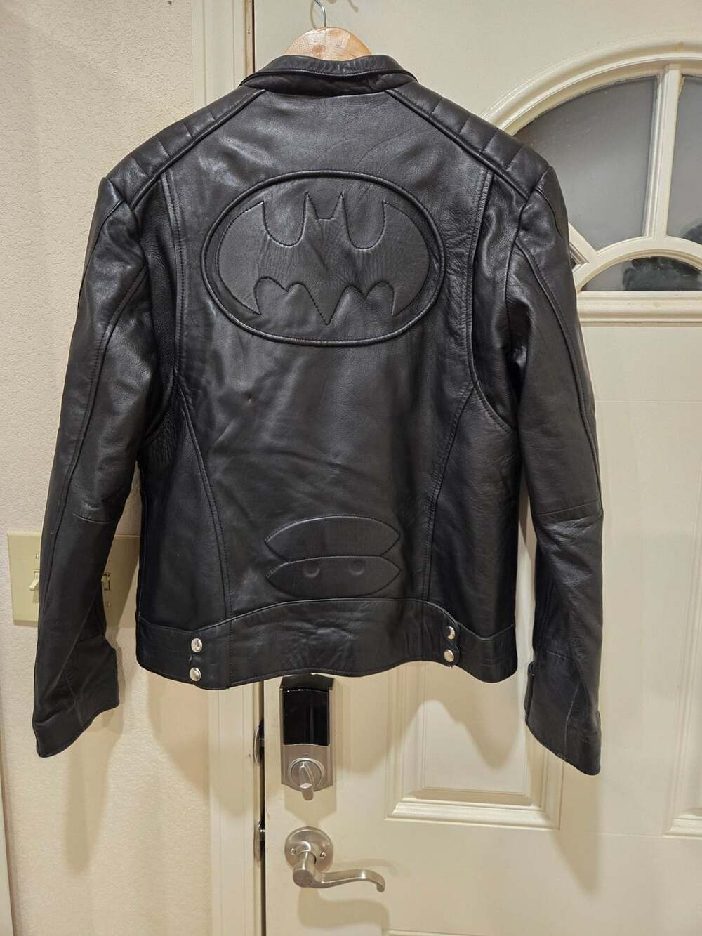 Real Leather Batman Logo Black Leather Motorcycle Jacket Size S